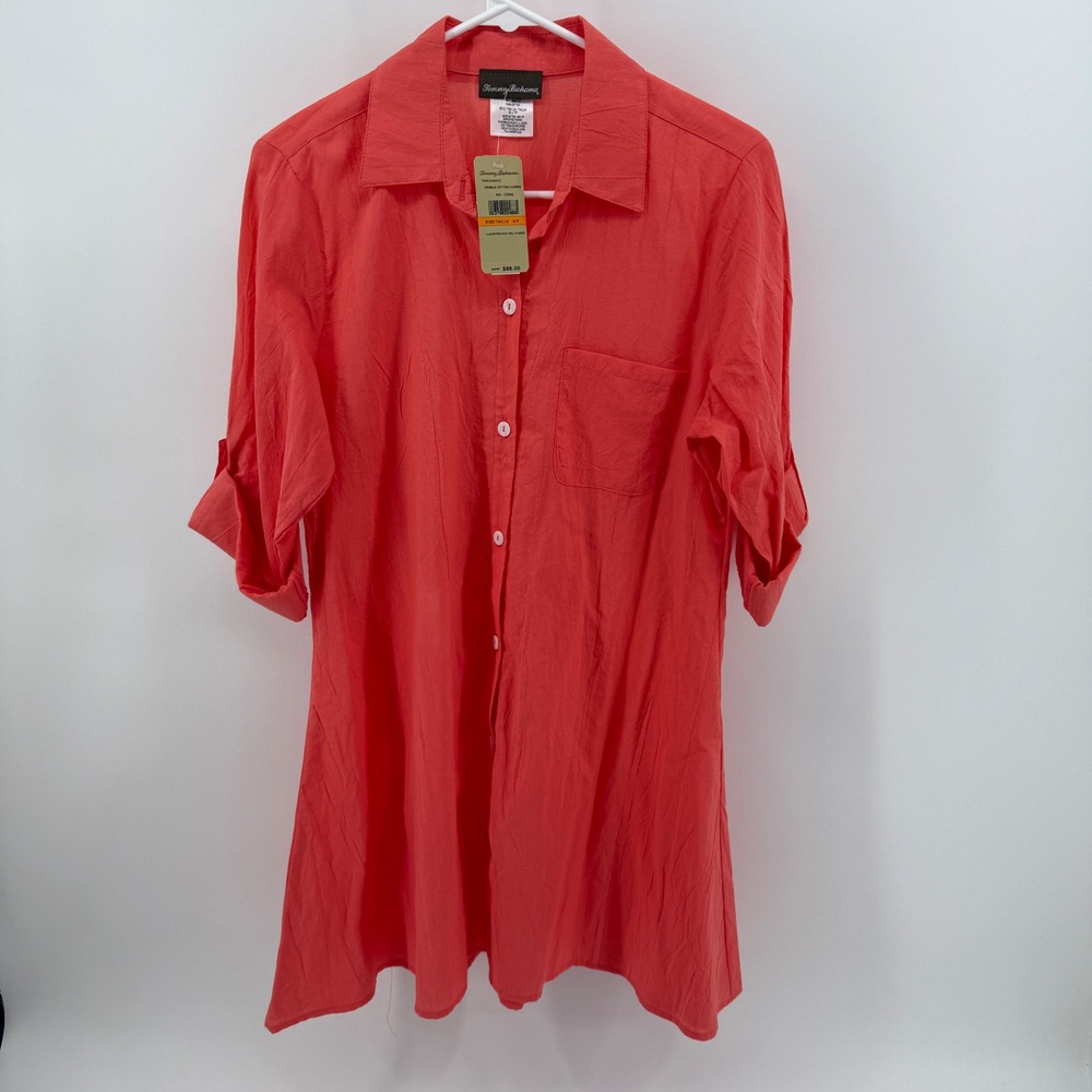 Tommy Bahama Womens Coral Crinkleβ Cotton A-Line Boyfriend Shirt TSW25903C NWT S